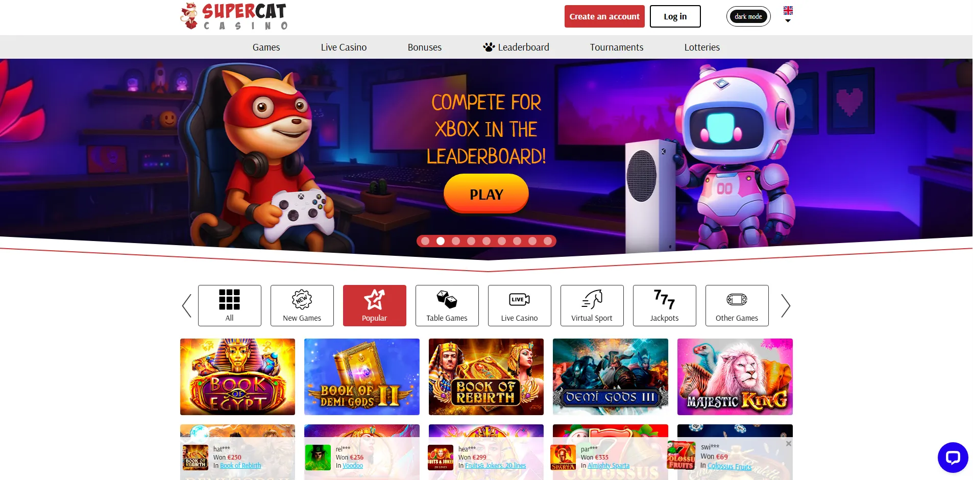 Selezione Giochi SuperCat Casino